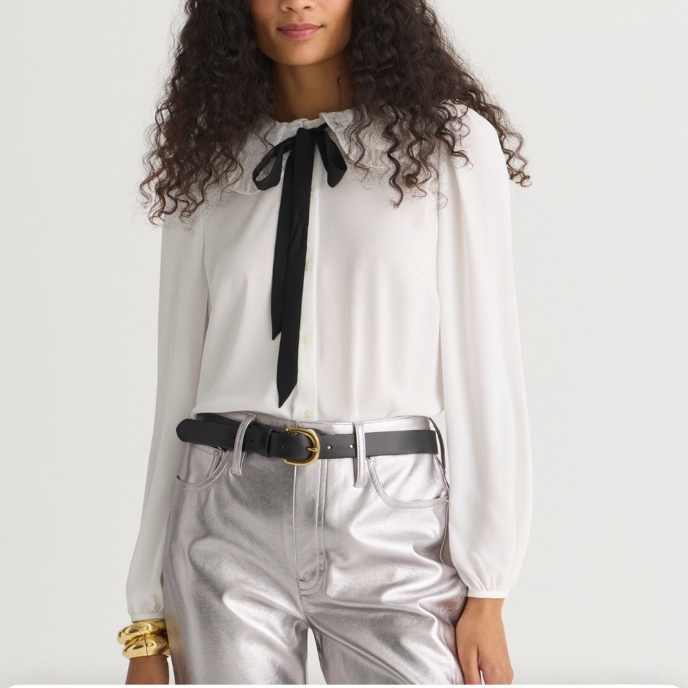 J Crew Tie Neck Ruffle Collar Blouse